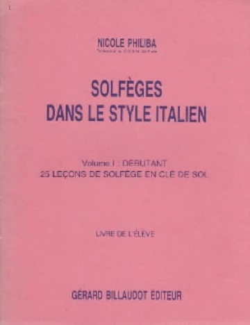 Solfèges dans le style italien. Volume 1 : 25 leçons Visual