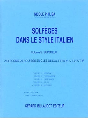 Solfèges dans le style italien. Volume 5 : 25 Leçons Livre de l'élève